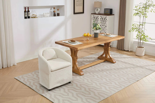 059-Set of 1 Chenille Fabric Dining Armchair With Back Cushion and Universal Wheels,Beige Default -DTYStore