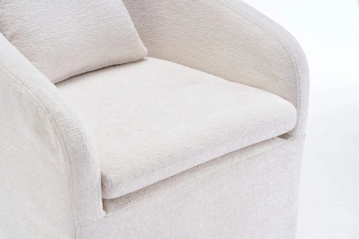 059-Set of 1 Chenille Fabric Dining Armchair With Back Cushion and Universal Wheels,Beige Default -DTYStore
