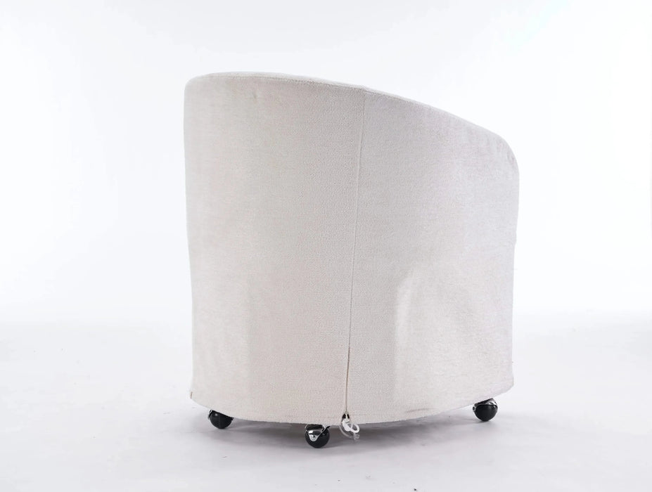 059-Set of 1 Chenille Fabric Dining Armchair With Back Cushion and Universal Wheels,Beige Default -DTYStore