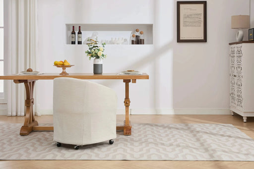 059-Set of 1 Chenille Fabric Dining Armchair With Back Cushion and Universal Wheels,Beige Default -DTYStore