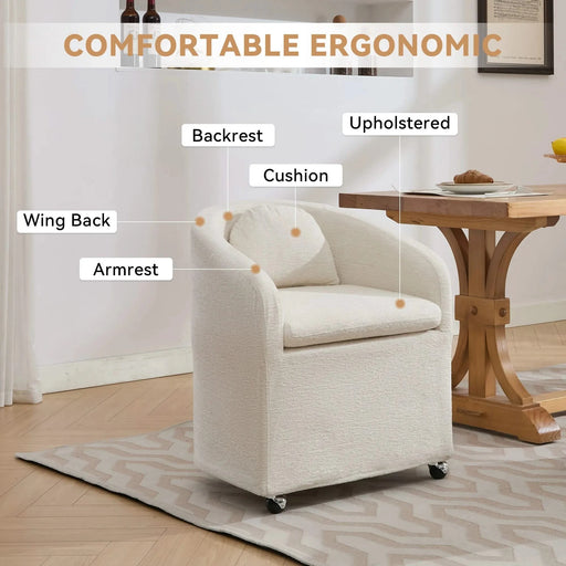 059-Set of 1 Chenille Fabric Dining Armchair With Back Cushion and Universal Wheels,Beige Default -DTYStore
