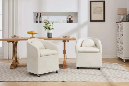059-Set of 1 Chenille Fabric Dining Armchair With Back Cushion and Universal Wheels,Beige Default -DTYStore