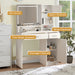 Vanity Desk with Mirror and LED Light Strip,Dressing Table with Large Drawer, 3 Level Storage Dresser & 3 Lighting Modes Adjustable Brightness, Suitable for Bedroom(white) - DTYStore