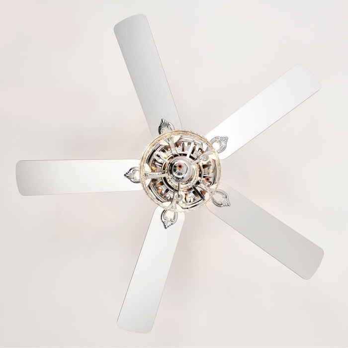 52'' Classical Crystal Ceiling Fan Lamp 5 Reversible Blades for Living Room, Dining Room, Bedroom, Family Room, Chrome (Hand Pull Chain) - DTYStore