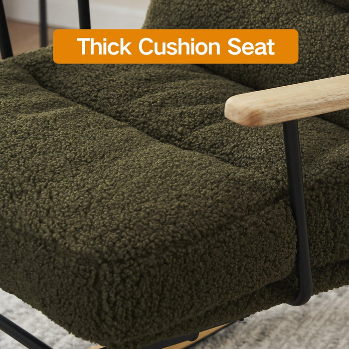 Modern Teddy Gliding Rocking Chair with High Back, Retractable Footrest, and Adjustable Back Angle for Nursery, Living Room, and Bedroom, Green