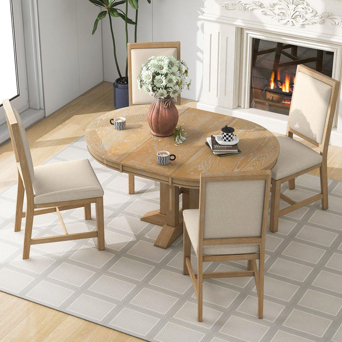 5-Piece Extendable Round Dining Set with Upholstered Chairs for Kitchen, Dining Room - DTYStore