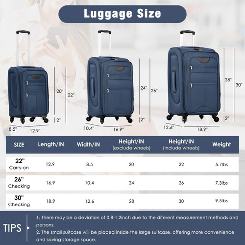 Softside Luggage Expandable 3 Piece Set Suitcase with Duffel Bag Upright Spinner Softshell Lightweight Luggage Travel Set - Image 32