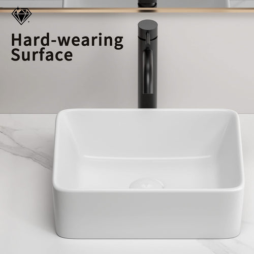 Rectangular Vessel Sink, 16'X12' Small Bowl Bathroom Vessel Sink, White Ceramic Lavatory Above Counter Art Basin Vanity Sink - Image 4