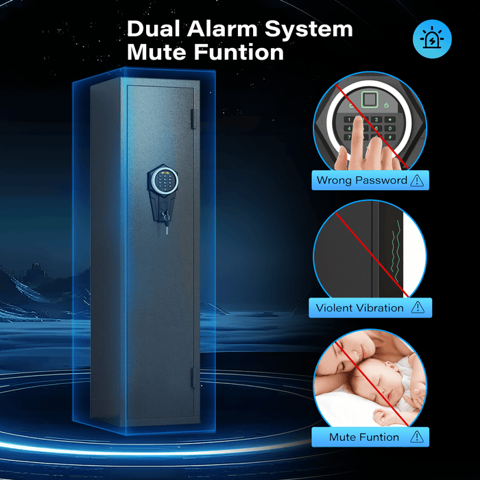 "High-Security Steel Rifle Cabinet - 3-4 Gun Capacity, Electronic Lock, Solid Bolts, Dual Alarms, LED Lighting, Silent Operation" - DTYStore