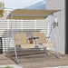 2 Person Porch Swing with Stand, Outdoor Swing with Canopy, Pivot Storage Table, 2 Cup Holders, Cushions for Patio, Backyard, Beige - DTYStore