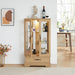 Glass Cabinet Lighted Glass Cabinet Curio Display Cabinet with Adjustable Glass Shelves 2 Doors and 1 drawer Cabinet Bulb Included OAK - DTYStore