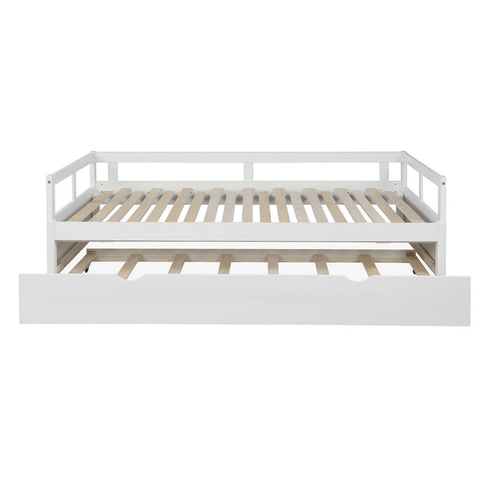 Extending Daybed with Trundle, Wooden Daybed with Trundle, White - DTYStore