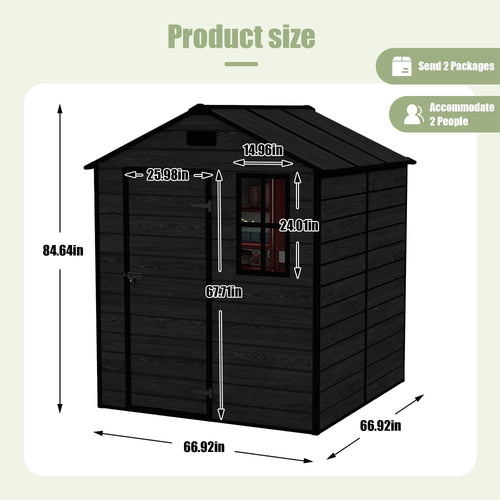 Campcraft 6*6ft resin storage shed, high quality pp material, strong structure, waterproof, rust and UV proof, large storage space, 12mm thick pp board, HD window lighting Black wood grain color - Image 6