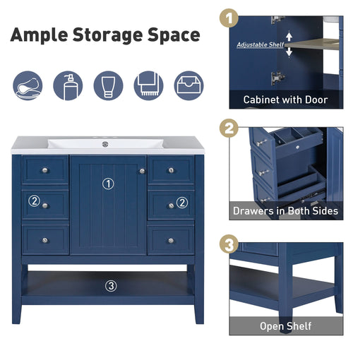 36' Bathroom Vanity with Sink, One Cabinet and Three Drawers, Solid Wood and MDF Board, Blue (Old Sku:SY999505AAC-6) - Image 12
