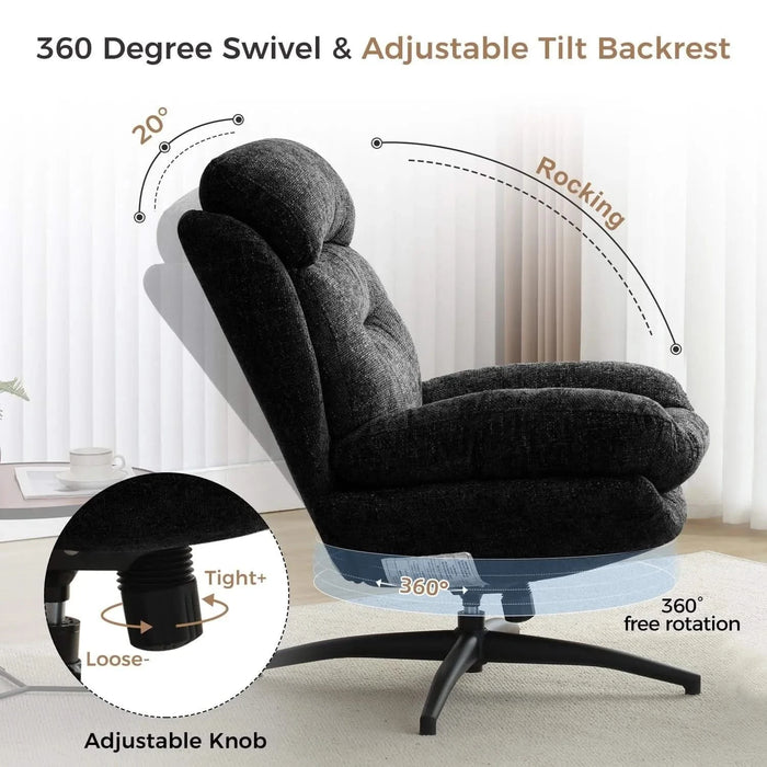 065C Rocking and Swivel Leisure chair lounge chair velvet BLACK color with ottoman Default -DTYStore