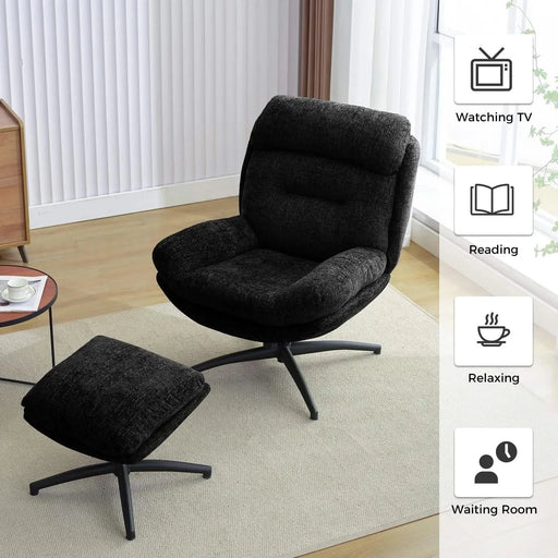 065C Rocking and Swivel Leisure chair lounge chair velvet BLACK color with ottoman Default -DTYStore