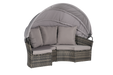 5 Pieces Outdoor Patio Round Daybed Furniture,Wicker Conversation Set with Retractable Canopy, Soft Cushions, and Storable Table for Leisure in Porch Backyard - DTYStore