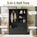 Multi-functional Hall Tree with Storage Shelves Drawers and Cabinet, Elegant Hallway Shoe Cabinet with Bench, Modern Coat Rack with Hooks for Hallway Entryways, Black - DTYStore