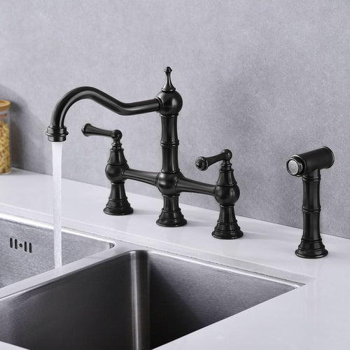 Bridge Dual Handles Kitchen Faucet With Pull-Out Side Spray in - Image 9