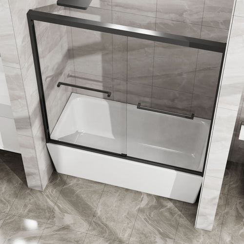 Goodyo Double Sliding Bathtub Shower Door with SGCC Clear Tempered Glass, Matte Black, 58 in. W x 60 in. H - Image 6