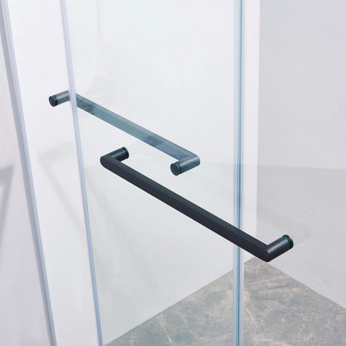 56-60'W x 60'H Frameless Double Sliding Tub Shower Door, 304 Stainless Steel in Matte Black, 5/16' (8mm) Thick SGCC Tempered Clear Glass. - Image 6