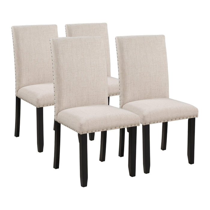 Faux Marble 5-Piece Dining Set Table with 4 Thicken Cushion Dining Chairs Home Furniture, White/Beige+Black - DTYStore