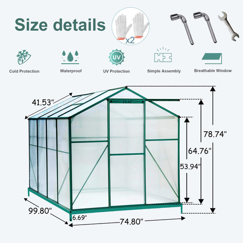 Polycarbonate Greenhouse,6'x 8' Heavy Duty Walk-in Plant Garden Greenhouse for Backyard/Outdoor - Image 2