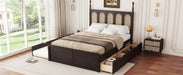 Queen Size Rattan Platform Bed With with 2 Big Drawers, T Size Trundle, Espresso - DTYStore