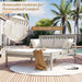 Outdoor Daybed, Patio Daybed with Four Pillows, Wooden Outdoor Bed with Curved Armrests for Poolside, Backyard, Garden (Gray+Beige Cushion) - DTYStore