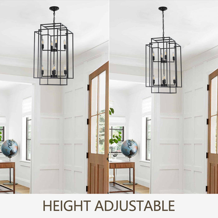 8-Lights Black Lantern Tiered Pendant Light Fixtures, Industrial Farmhouse Hanging Chandelier (No Bulbs)
