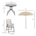 Outsunny 6 Piece Patio Dining Set for 4 with Umbrella, Outdoor Table and Chairs with 4 Folding Dining Chairs & Round Glass Table for Garden, Backyard and Poolside, Beige - DTYStore