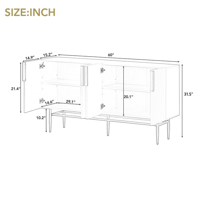 Modern Elegant 4-door Sideboard Gold Metal Handle Buffet Cabinet for Dining Room, Living Room, Bedroom, Hallway - DTYStore