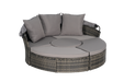 5 Pieces Outdoor Patio Round Daybed Furniture,Wicker Conversation Set with Retractable Canopy, Soft Cushions, and Storable Table for Leisure in Porch Backyard - DTYStore
