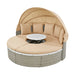 Patio Furniture Round Outdoor Sectional Sofa Set Rattan Daybed Two-Tone Weave Sunbed with Retractable Canopy, Separate Seating and Removable Cushion, Light Coffee - DTYStore