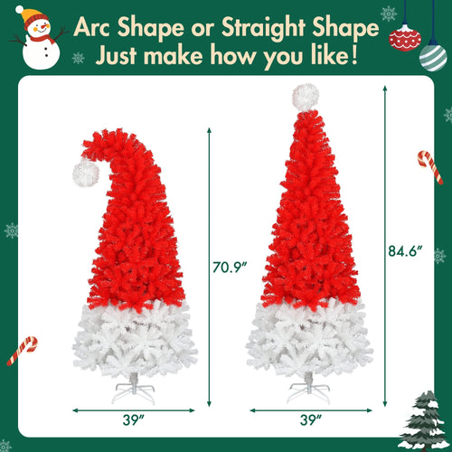 6FT Artificial Christmas Tree with LED Light, Santa's Hat Shape Artificial Whimsical Xmas Tree with 1050 Tip, Curved Xmax Tree - Image 6