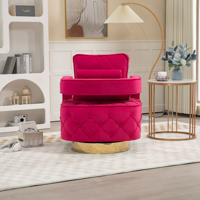 Swivel Accent Chair - Modern Accent Chair with Pillow, Velvet Armchair Side Chair with Tufted Button for Living Room, Bedroom, Office(RED)