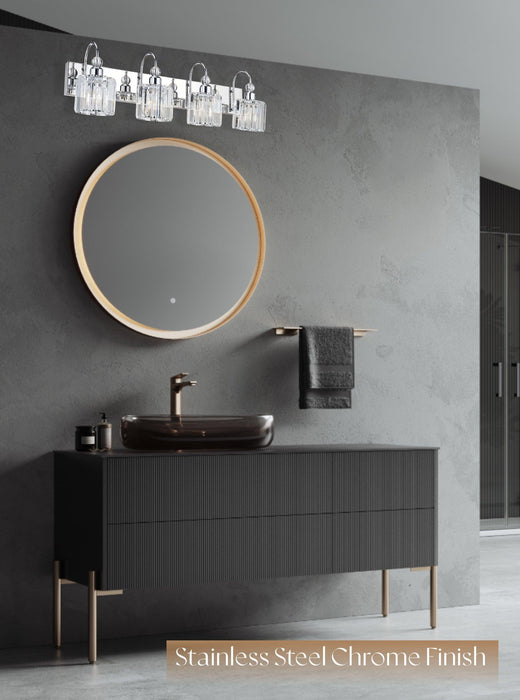 Indoor Decorative Lighting Iron Stainless Steel Crystal Bathroom Vanity Light Chrome Color 4-Light E26 Bulb Wall Lights - DTYStore