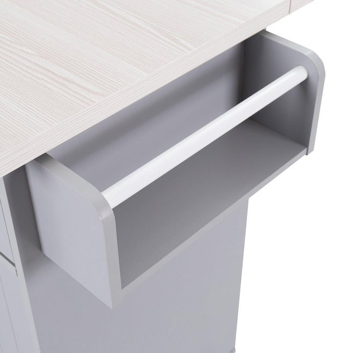 Kitchen Island with Trash Can Storage Cabinet, Kitchen Cart with Drop Leaf, Spice Rack, Towel Rack and Drawer, Rolling Kitchen Island on Wheels with Adjustable Shelf, Grey - DTYStore