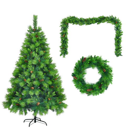 6FT Grass Green Christmas Tree, Large Branches Pine Tree, Pre-Lit Set with Tree & Garland & Wreath, Artificial Christmas with Pine Cones, Hinged Xmas Tree , for Holiday Party Ofiice Home - Image 7