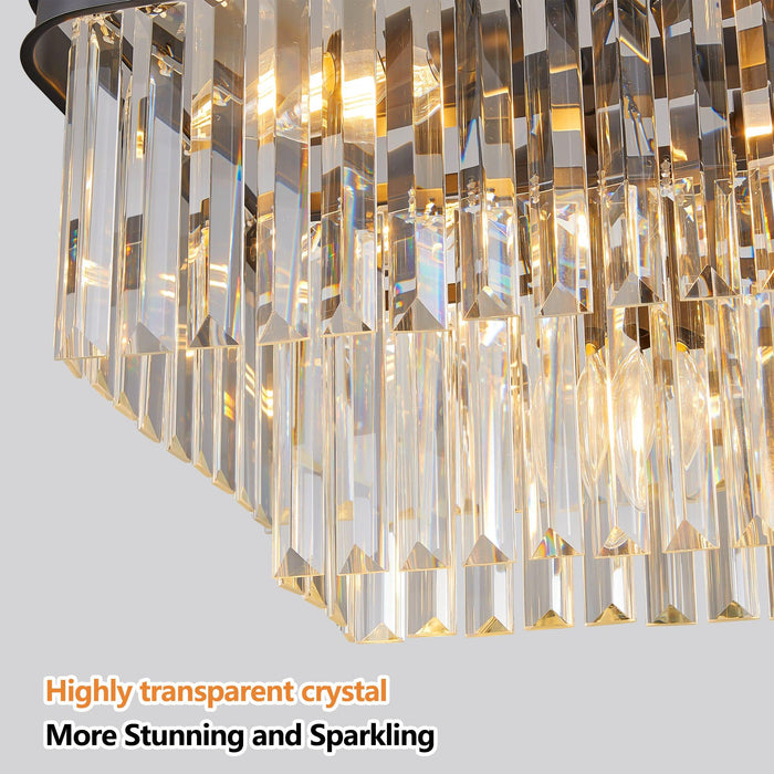 Chandeliers,Rectangular Crystal Chandelier Adjustable,E12 Modern Industrial Crystal Lights,Farmhouse Iron Ceiling Hanging Light for Kitchen Living Room Bedroom/Black(Bulb Not Included) - DTYStore