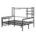 Full size Metal Daybed with Movable Desk, Metal Grid, Shelves and Clothes Hanger, Black - DTYStore