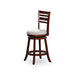 24' Counter Height Slat Back Swivel Stool, Cherry Finish, Beige Fabric Seat - DTYStore