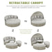 Patio Furniture Round Outdoor Sectional Sofa Set Rattan Daybed Two-Tone Weave Sunbed with Retractable Canopy, Separate Seating and Removable Cushion, Gray - DTYStore