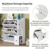 Versatile Tipping Bucket Shoe Cabinet with 3 Flip Drawers, Maximum Storage Entryway Organizer with Drawer, Free Standing Shoe Rack with Pull-down Seat for Hallway, White - DTYStore