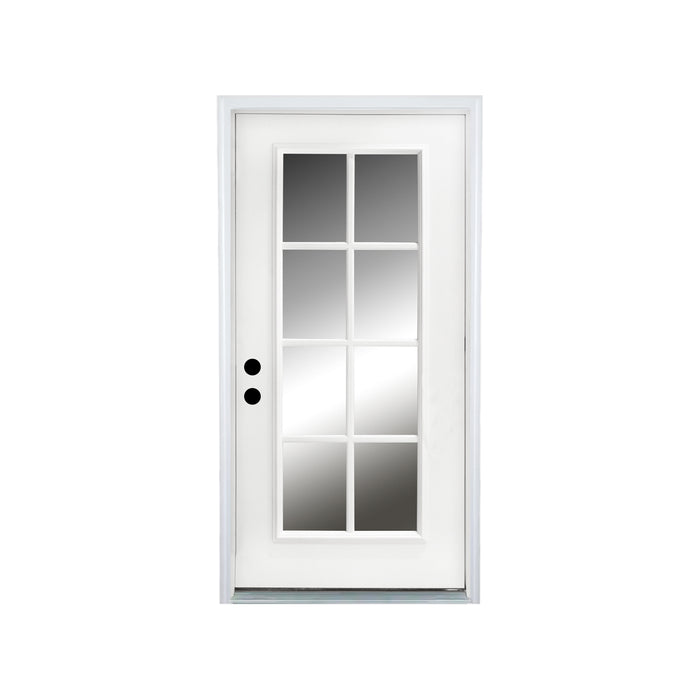 36 in. x 80 in. 8 Lite Full Lite Clear Glass Right Hand Inswing Fiberglass Entrance Door 4-9/16 Door jamb White Primed Fiberglass Knock Down Front Door