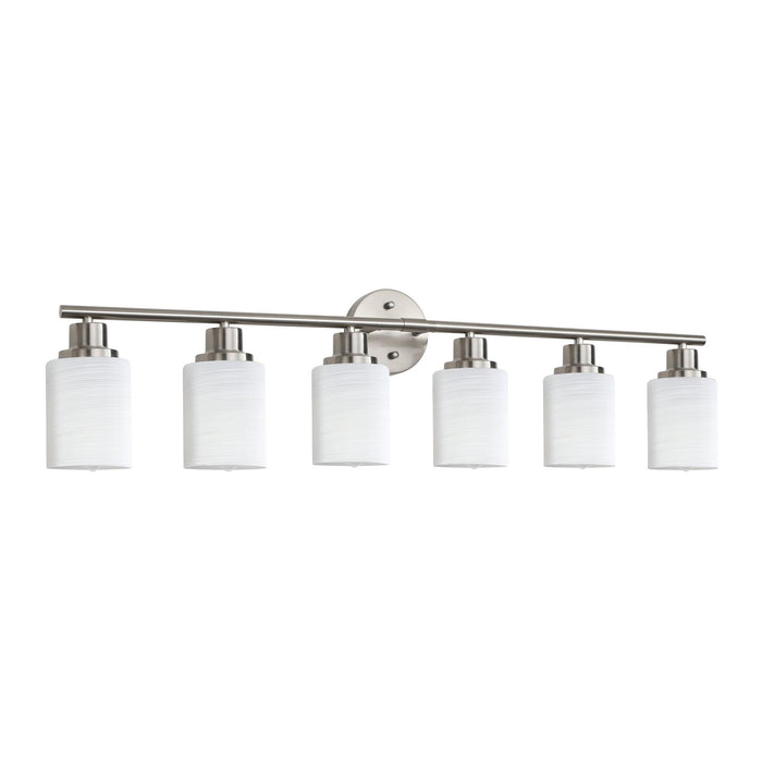 Modern 6-Light Vanity Wall Sconce, Brushed Nickel Finish with Frosted Glass Shades for Bathroom or Hallway Lighting (No Bulbs) - DTYStore