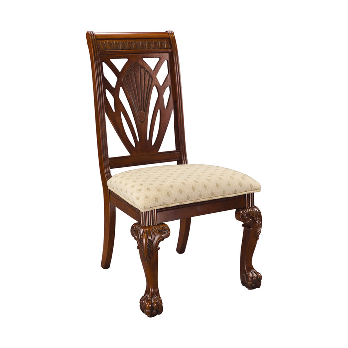 Elegant Design Traditional Side Chairs 2pc Set Dark Cherry Finish Brown Fabric Seats Dining Furniture - DTYStore