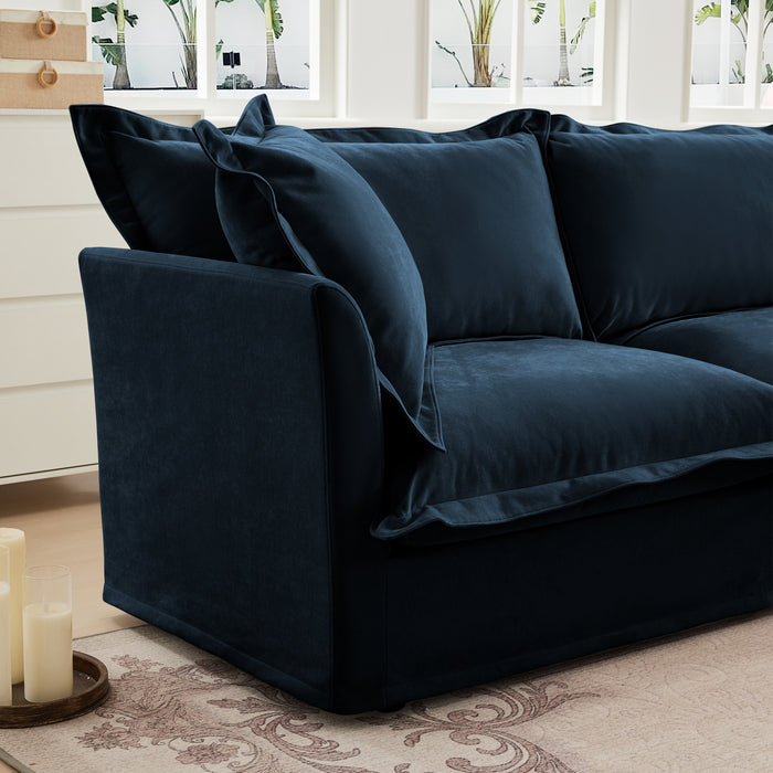 Slip-covered Armchair with 1 Big Back Cushion and 2 Big Toss Pillows, Single Deep Seat Comfy Single Couch Sofa Multiple Large Soft Pillows, Chenille Fabric, Blue