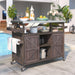 Outdoor Kitchen Island, Rolling Bar Cart & Storage Cabinet, Farmhouse Solid Wood Outdoor Grill Table with Stainless Steel Top, Spice Rack , Towel Rack for Kitchen & Barbecue , Dark Brown - DTYStore