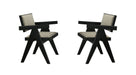Contemporary Black Color 2pc Dining Arm Chairs Light Gray Fabric Upholstered Chairs Plank Arms Dining Room - DTYStore